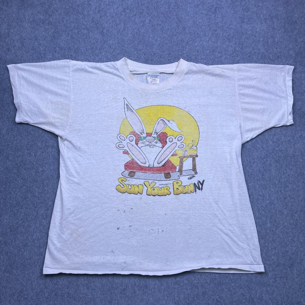 vintage 80s hazelwood premo t-shirt sun your bunny usa made mens‎ xl
